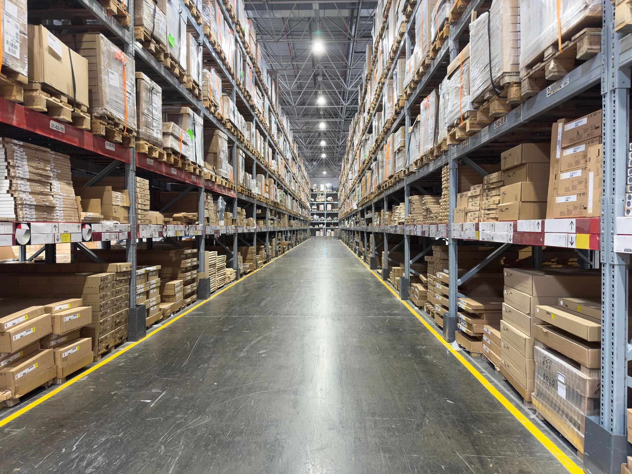 Warehouse, distribution, and logistics operation with organized inventory